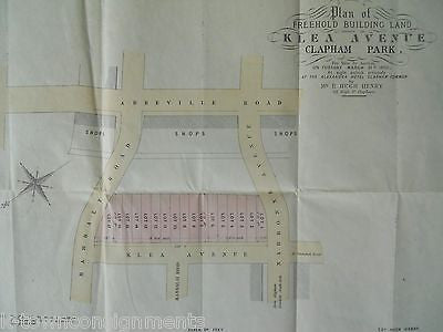 FREEHOLD BUILDING KLEA AVE CLAPHAM PARK LONDON UK ANTIQUE LITHOGRAPH SURVEY MAP - K-townConsignments