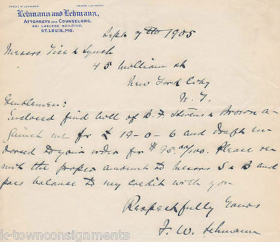 FREDERICK LEHMANN US SOLICITOR GENERAL ANTIQUE AUTOGRAPH SIGNED STATIONERY 1905 - K-townConsignments