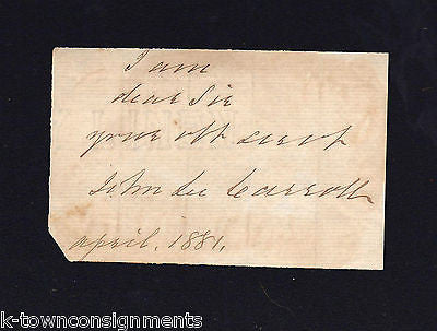 JOHN LEE CARROLL GREAT RAILROAD STRIKE MARYLAND GOVERNOR AUTOGRAPH SIGNATURE - K-townConsignments