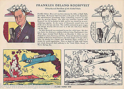 FRANKLIN DELANO ROOSEVELT WORLD WAR TWO VINTAGE GRAPHIC ILLUSTRATION PRINT - K-townConsignments