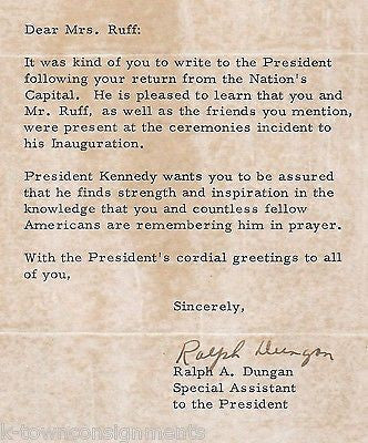 RALPH DUNGAN JOHN KENNEDY JFK SPECIAL ASSISTANT AUTOGRAPH SIGNED MOUNTED LETTER - K-townConsignments