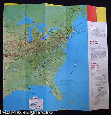 TWA AIRLINES VINTAGE SUPERJET GRAPHIC ADVERTISING FLIGHT MAP TRAVEL BROCHURE - K-townConsignments