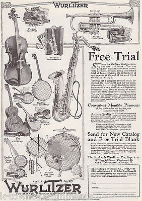 RUDOLPH WURLITZER CO MUSICAL INSTRUMENTS VINTAGE 1920s GRAPHIC ADVERTISING PRINT - K-townConsignments
