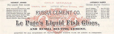 RUSSIA CEMENT CO LIQUID FISH GLUES ANTIQUE ENGRAVING STATIONERY LETTER - K-townConsignments