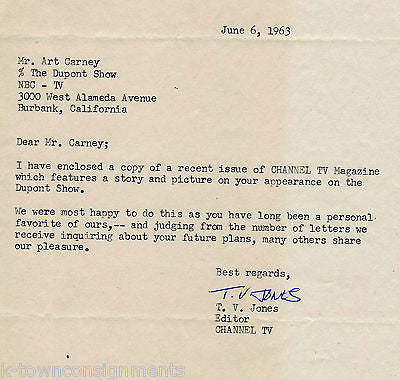 CHANNEL TV GUIDE AUTOGRAPH SIGNED LETTERHEAD T.V. JONES TO ART CARNEY JUNE 1963 - K-townConsignments