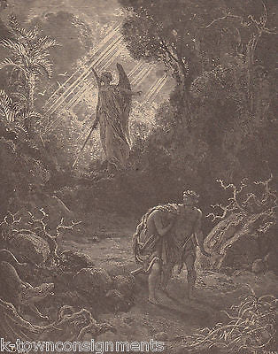 Adam & Eve Expelled From Garden Gustave Dore 1890 Antique Bible Engraving Print - K-townConsignments