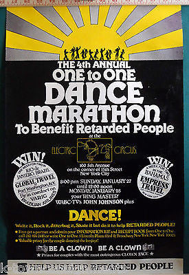 ELECTRIC CIRCUS CLUB NY VINTAGE 1970s DANCE MARATHON FOR RETARDED PEOPLE POSTER - K-townConsignments