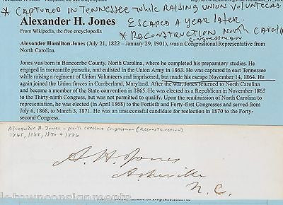 ALEXANDER JONES NORTH CAROLINA CONGRESS CIVIL WAR POW AUTOGRAPH SIGNATURE - K-townConsignments