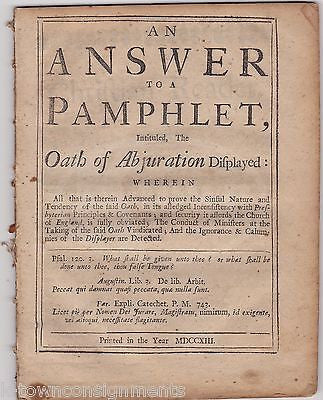 AN ANSWER TO OATH OF ABJURATION ANTIQUE CHRISTIAN CHURCH THEOLOGY BOOK 1793 - K-townConsignments