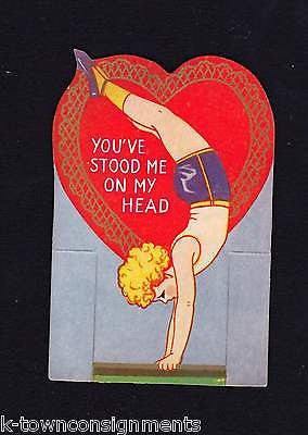 ACROBAT BOY & TRAPEZE GIRL VINTAGE VALENTINE'S DAY GRAPHIC ART GREETINGS CARDS - K-townConsignments