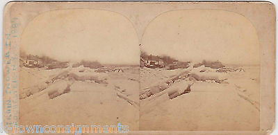 ROCHESTER NEW YORK RAILROAD TRAIN SNOWED IN ANTIQUE STEROVIEW PHOTOGRAPH 1889 - K-townConsignments