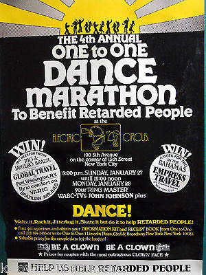 ELECTRIC CIRCUS CLUB NY VINTAGE 1970s DANCE MARATHON FOR RETARDED PEOPLE POSTER - K-townConsignments