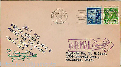 CAPTAIN MILLER USS MACON AIRSHIP ZEPPELIN HAPPY NEW YEAR FLOWN MAIL COVER 1935 - K-townConsignments