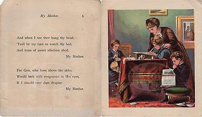 MOTHER TEACHING DAUGHTERS & SON ANTIQUE MOTHER'S DAY POEM GRAPHIC ART PRINT - K-townConsignments