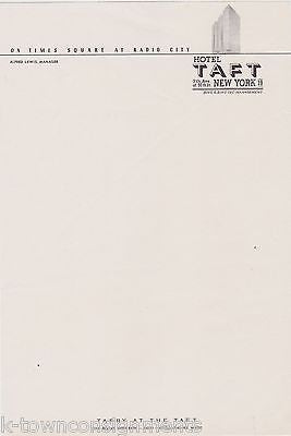 HOTEL TAFT 7th AVENUE NEW YORK CITY VINTAGE GRAPHIC ADVERTISING LETTERHEAD COVER - K-townConsignments