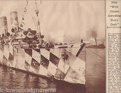 CAMOUFLAGED MAURETANIA WITH HEROES ON DECK WWI 1920s NEWS PHOTO POSTER PRINT - K-townConsignments