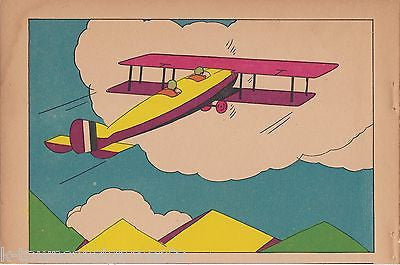 EARLY AVIATION PROP PLANE ANTIQUE VIBRANT COLORED ART DECO KIDS ROOM PRINT - K-townConsignments