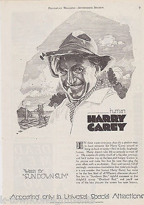 HARRY CAREY SUN DOWN SLIM COWBOY MOVIE ACTOR VINTAGE 1920s MAGAZINE ARTICLE PAGE - K-townConsignments