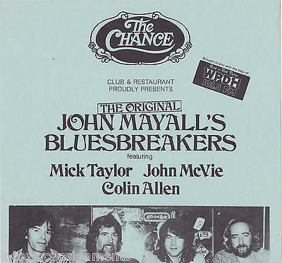 JOHN MAYALL BLUES BREAKERS MICK TAYLOR ORIGINAL 1980s THE CHANCE CONCERT POSTER - K-townConsignments