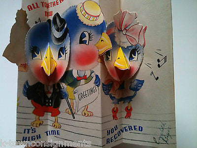 Singing Birds Vintage Fold-Out Pop-Up Get Well Greetings Card - K-townConsignments
