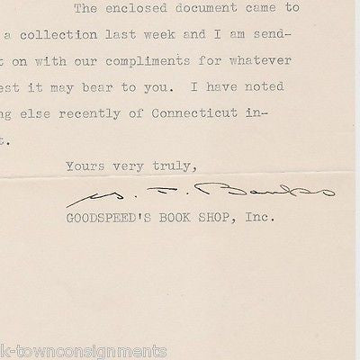 CHARLES GOODSPEED BOOK SHOP BEACON ST BOSTON AUTOGRAPH SIGNED STATIONERY LETTER - K-townConsignments