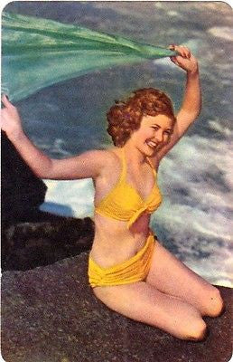 BEACH SWIMSUIT PIN-UP GIRLS VINTAGE REAL PHOTO GRAPHIC ART COLORED TRADING CARDS - K-townConsignments