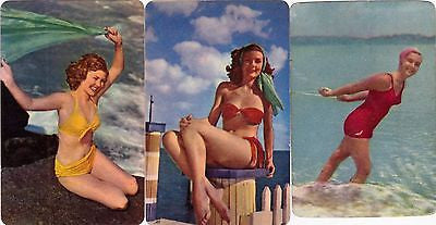 BEACH SWIMSUIT PIN-UP GIRLS VINTAGE REAL PHOTO GRAPHIC ART COLORED TRADING CARDS - K-townConsignments