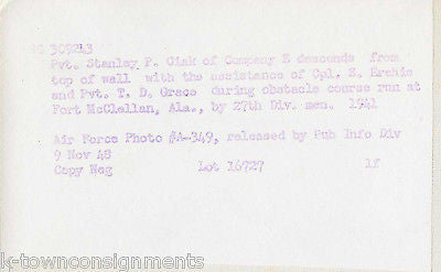 PVT STANLEY CLARK OBSTACLE COURSE FT McCLELLAN VINTAGE WWII MILITARY FILE PHOTO - K-townConsignments