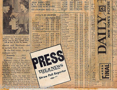 JOHN F. KENNEDY WINS NY PRESIDENTIAL ELECTION RESULTS 1960 SCRAPBOOK NEWS PAGE - K-townConsignments