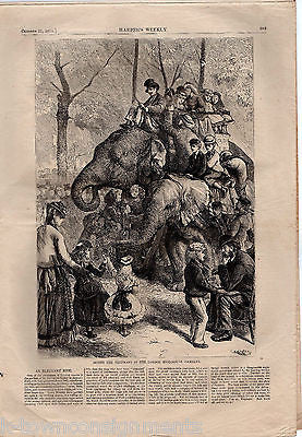 CHICAGO BEFORE THE GREAT FIRE ZOO ELEPHANTS HARPER'S WEEKLY ENGRAVING PRINT 1871 - K-townConsignments