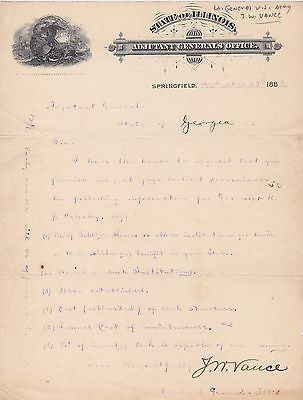 J. W. VAUCE SPAN-AM WAR ILLINOIS AUTOGRAPH SIGNED ENGRAVING STATIONERY LETTER - K-townConsignments