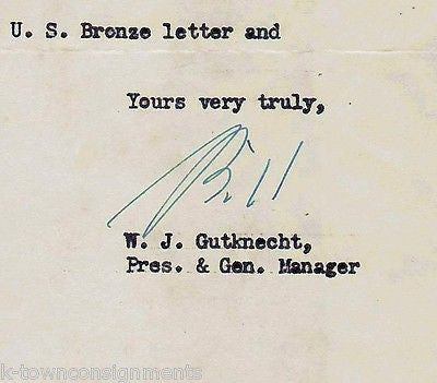 BILL GUTKNECHT YOUNGSTOWN ARC ENGRAVING CO OHIO VINTAGE SIGNED STATIONERY LETTER - K-townConsignments