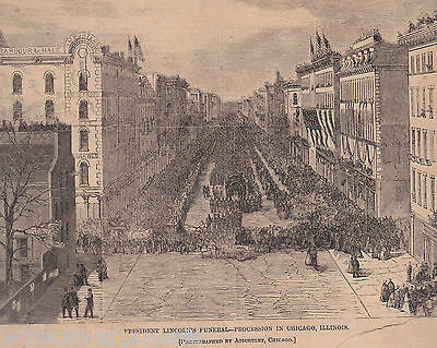PRESIDENT LINCOLN ASSASSINATION FUNERAL PROCESSION 1865 ANTIQUE ENGRAVING PRINT - K-townConsignments