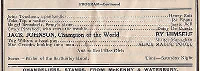 JACK JOHNSON PLEASE TAKE IT ROLLICKERS THEATRE SHOW MOXIE THEATRE PROGRAM 1910 - K-townConsignments