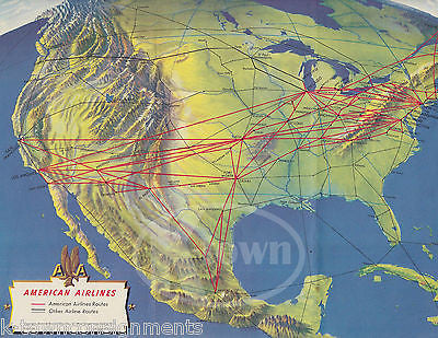 AMERICAN AIRLINES VINTAGE UNITED STATES TO EUROPE FLIGHT MAP GRAPHIC ADVERTISING - K-townConsignments