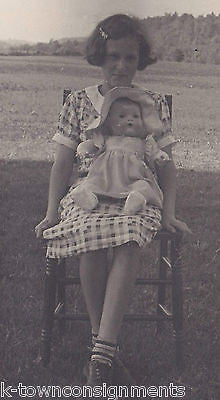 LITTLE FARM GIRL DRESS W/ ANTIQUE DOLL BABY VINTAGE SNAPSHOT PHOTO - K-townConsignments