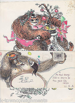 HAL GEORGE THEATRE COSTUME DESIGNER ORIGINAL GORILLA ART WORK & HUMOROUS NOTE - K-townConsignments