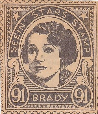 ALICE BRADY MOVIE ACTRESS VINTAGE SEEIN STARS STAMP GRAPHIC PHOTO PROMO - K-townConsignments