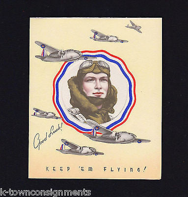 WWII BOMBER PILOT WINGS VINTAGE GRAPHIC ART AVIATION HOME FRONT GREETINGS CARD - K-townConsignments