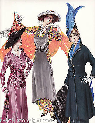 WOMEN IN DRESSES WITH ORANGE SCARFS VINTAGE 1920s GRAPHIC ART FASHION AD PRINT - K-townConsignments