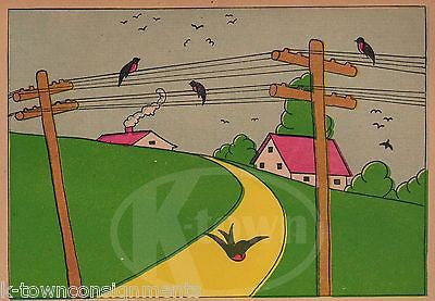 OLD COUNTRY ROADS BIRDS ON TELEPHONE POLES ANTIQUE GRAPHIC ART POSTER PRINT - K-townConsignments