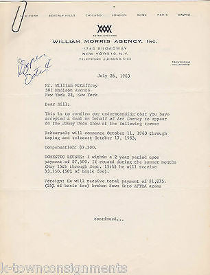 ART CARNEY JIMMY DEAN SHOW WILLIAM MORRIS AGENCY SIGNED TV APPEARANCE CONTRACT - K-townConsignments