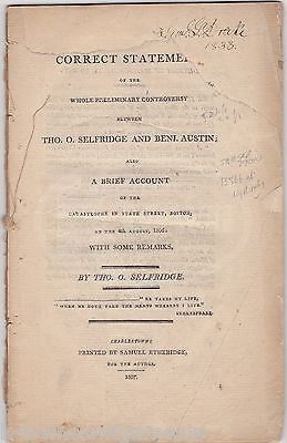 BOSTON STATE STREET CATASTROPHE 1807 SELFRIDGE & AUSTIN BOOK SIGNED SAMUEL DRAKE - K-townConsignments