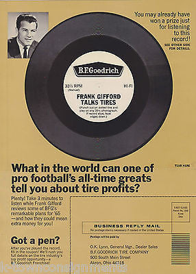 FRANK GIFFORD TALKS TIRES VINTAGE B.F. GOODRICH ADVERTISEMENT PROMO RECORD 1965 - K-townConsignments