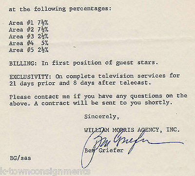ART CARNEY JIMMY DEAN SHOW WILLIAM MORRIS AGENCY SIGNED TV APPEARANCE CONTRACT - K-townConsignments