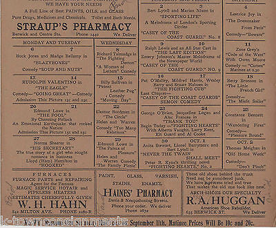BERWICK THEATRE EARLY 1920s ACTORS SILENT MOVIES SCHEDULE LOBBY CARD POSTER - K-townConsignments