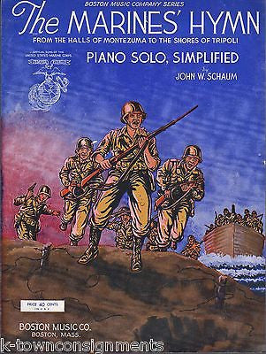 THE MARINES HYMN WWII HOMEFRONT VINTAGE GRAPHIC ILLUSTRATED PIANO SHEET MUSIC - K-townConsignments