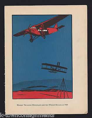 WRIGHT BROS BIPLANE & TRIMOTOR MONOPLANE ANTIQUE AVIATION GRAPHIC ART PRINT 1928 - K-townConsignments
