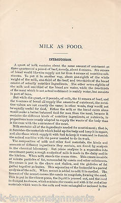 MILK AS FOOD 1890s ANTIQUE FARMERS AGRICULTURE REPORT BOOKLET 1898 - K-townConsignments
