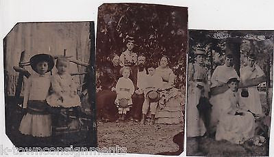 YOUNG FAMILIES W/ KIDS SUITS & DRESSES POSED ANTIQUE TINTYPE PHOTOGRAPHS - K-townConsignments